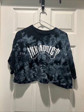 Ink Addict Tie-Dye Blue Crop Top with White Logo
